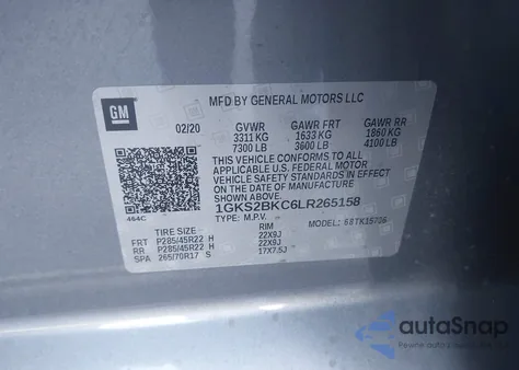 2020 GMC Yukon 4Wd Slt from USA, damaged, VIN 1GKS2BKC6LR265158